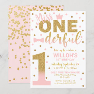 Miss Onederful Invitation 1ère fille d'anniversair