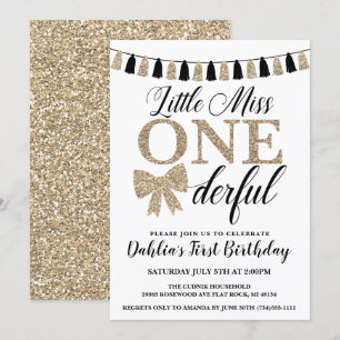 Miss Onederful Invitation d'anniversaire, noir et 