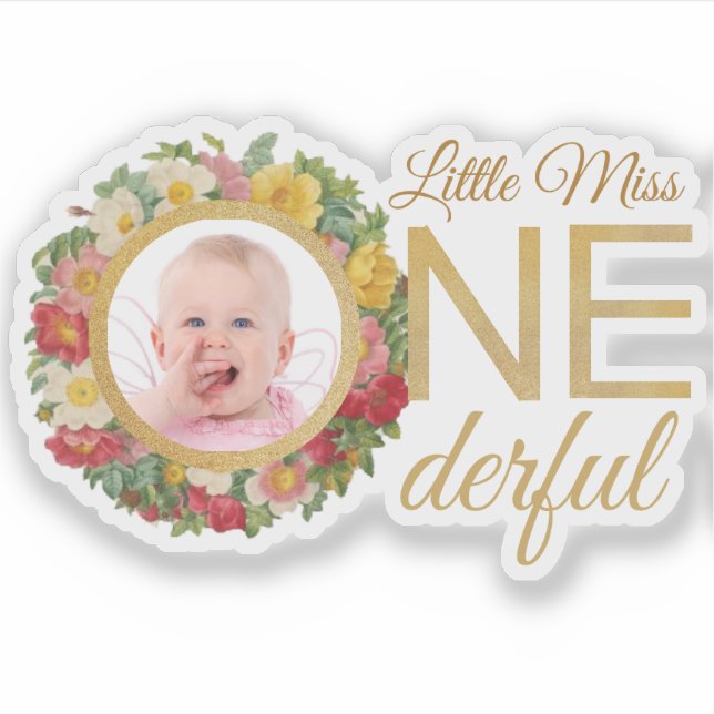 Miss Onederful Photo in Rose Wreath First Birthday (Front)