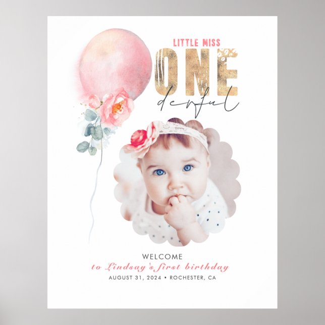 Miss Onederful Pink 1st Birthday Welcome Sign (Front)
