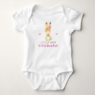 Miss Onederful Sweet Bunny First 1st Birthday Girl Baby Bodysuit