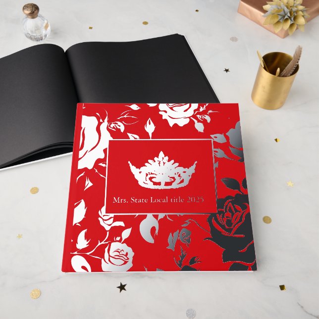 Miss Pageant America Crown Foil Roses Scrapbook Guest Book (Front Open)