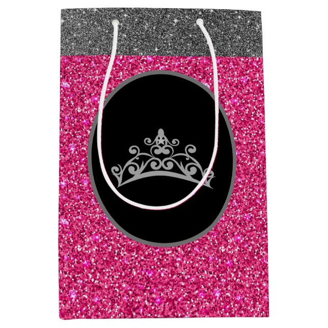 Miss Pageant Tiara Crown Pink FX GlitterGift Bag (Front)