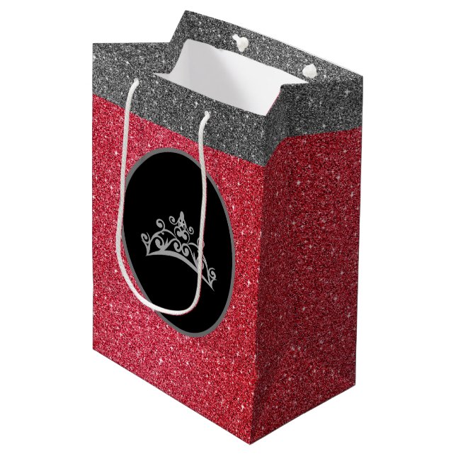 Miss Pageant Tiara Crown red FX GlitterGift Bag (Front Angled)