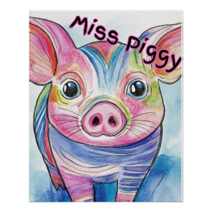 Miss Piggy Aquarelle Poster pour enfants