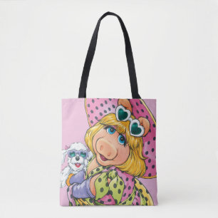 Miss Piggy Holding Puppy Tote Bag