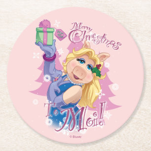 Miss Piggy   Merry Christmas to Moi! Round Paper Coaster