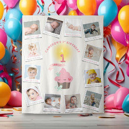 Miss Pink Cupcake Girl Birthday 12 Photo Backdrop Tapestry