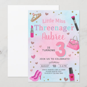 Miss Threenager fille 3ème anniversaire invitation