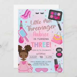 Miss Threenager girl 3rd third birthday invitation