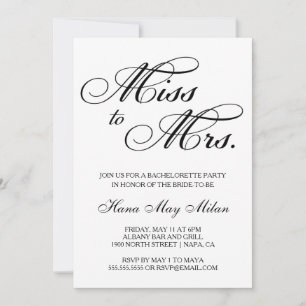 Miss to Mrs. Bachelorette Invitation