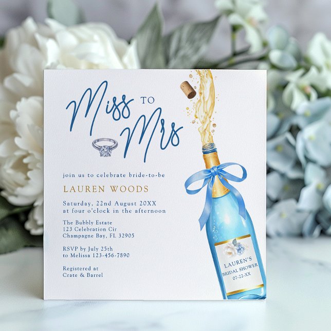 Miss to Mrs Blue Champagne Bridal Shower Invite (Miss to Mrs - Bridal Shower Invite)