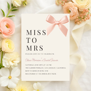 Miss to Mrs Blush Pink Bow Bridal Shower Invitation
