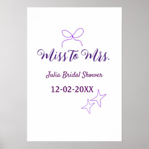 Miss to Mrs bow stars bridal shower stylish purple Poster