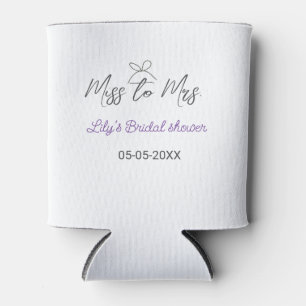 Miss to Mrs bridal shower add name date year bow Can Cooler