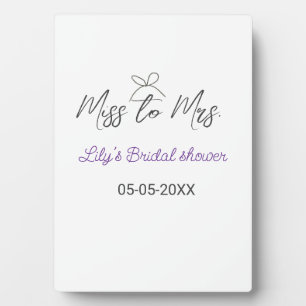 Miss to Mrs bridal shower add name date year bow Plaque