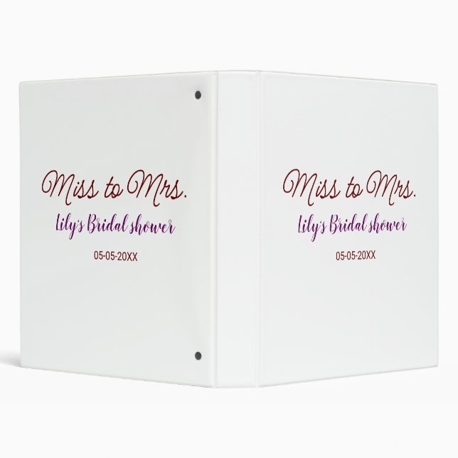 Miss to Mrs bridal shower add name date year simpl Binder (Background)
