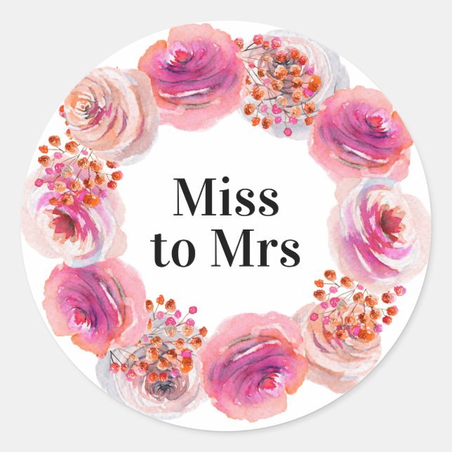 Miss to Mrs Bridal Shower Bright Floral Classic Round Sticker (Front)