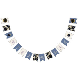 Miss to Mrs. Bridal Shower Floral Blackberry Bunting Flags