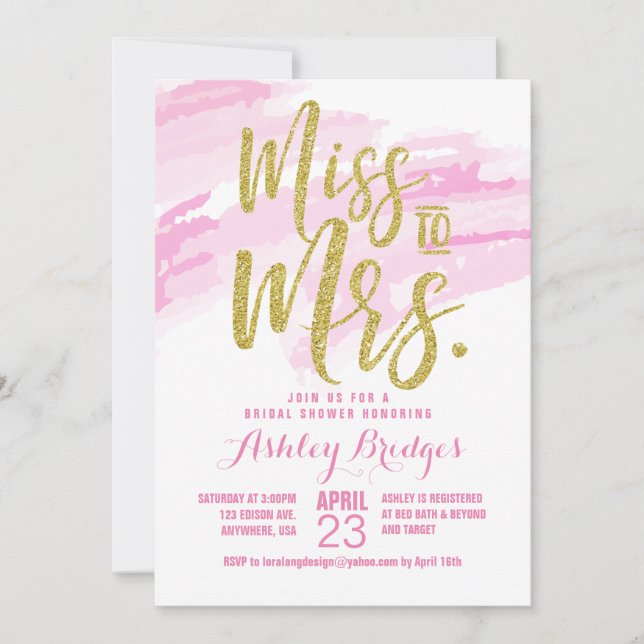 Miss to Mrs Bridal Shower Invitation (Front)