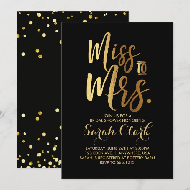 Miss to Mrs. Bridal Shower Invitation (Front/Back)