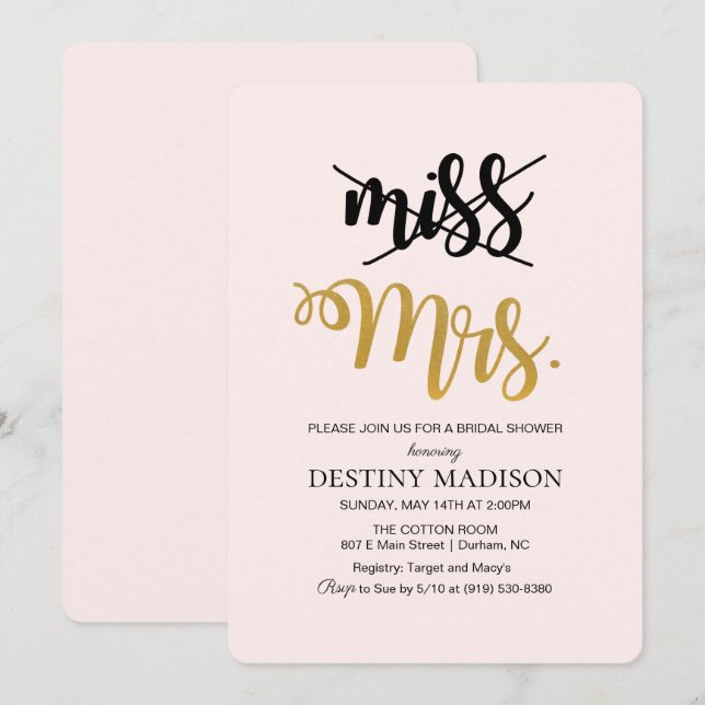 Miss to Mrs. Bridal Shower Invitation (Front/Back)