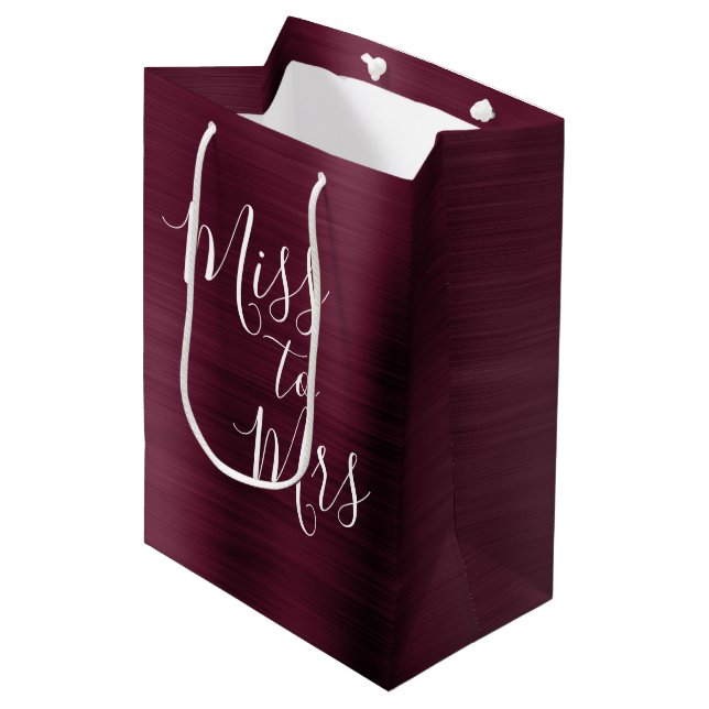 Miss to Mrs Bridal Shower Party Burgundy Metallic Medium Gift Bag (Front Angled)