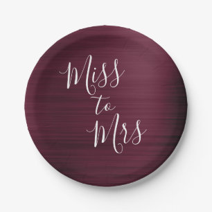 Miss to Mrs Bridal Shower Party Burgundy Paper Plate