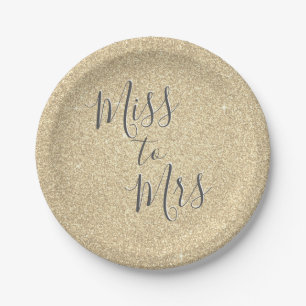 Miss to Mrs Bridal Shower Party Gold Glitter Paper Plate
