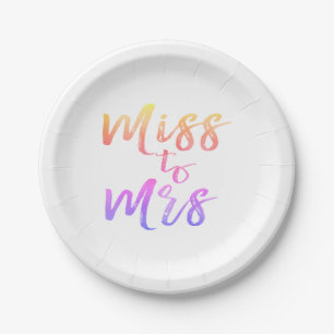 Miss to Mrs Bridal Shower Party Rainbow Ombre Paper Plate
