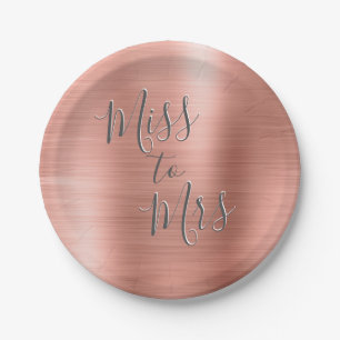Miss to Mrs Bridal Shower Party Rose Gold Pink Paper Plate