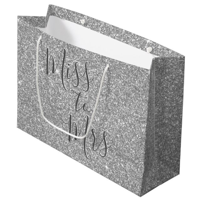 Miss to Mrs Bridal Shower Party Silver Sparkle Large Gift Bag (Front Angled)