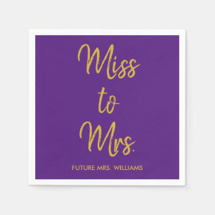 Miss to Mrs Bridal Shower Purple Gold Hen Do Bach Napkin