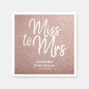 Miss to Mrs Bridal Shower Rose Gold Glitter Glam Napkin