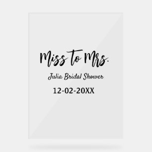Miss to Mrs bridal shower stylish simple add name  Acrylic Sign