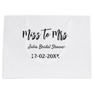 Miss to Mrs bridal shower stylish simple add name  Large Gift Bag