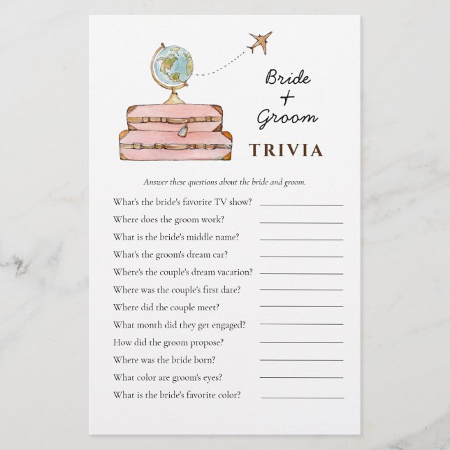 Miss to Mrs Bridal Shower Trivia games (Front)