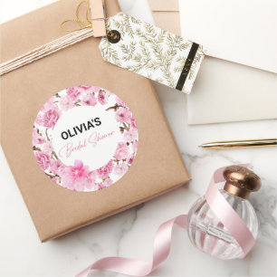 Miss to Mrs Bridal Shower Watercolor Pink Flora  Classic Round Sticker