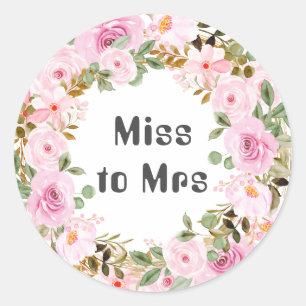 Miss to Mrs Bridal Shower Watercolor Pink Flora Classic Round Sticker