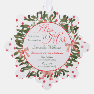 Miss to Mrs. Coquette Mistletoe Bridal Shower Ornament Card
