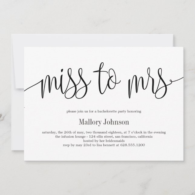 Miss To Mrs EDITABLE COLOR Bachelorette Party Invitation (Front)