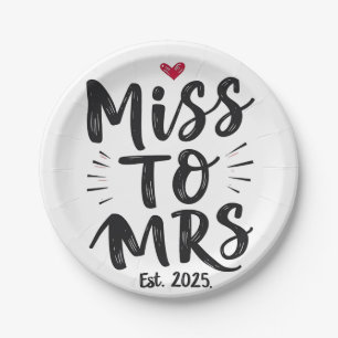 Miss to Mrs Est. 2025 Marriage Husband Wife Couple Paper Plate