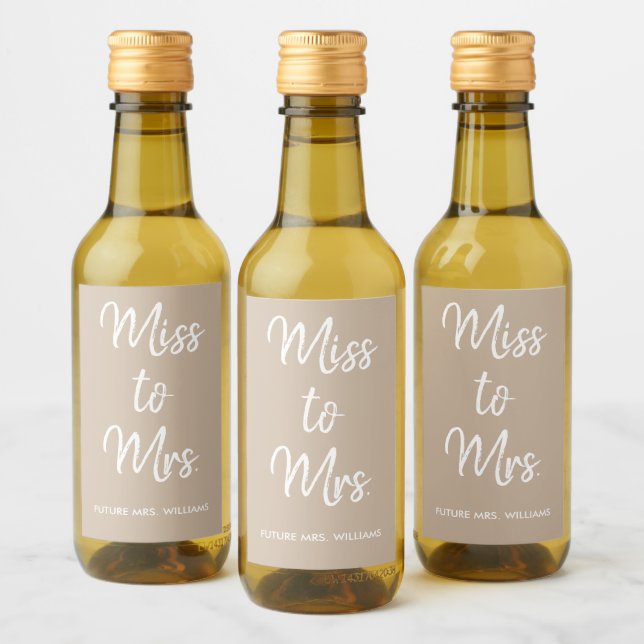 Miss to Mrs Future Name Sand Tan Bridal Shower Wine Label (Bottles)