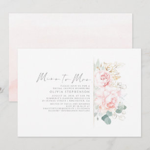 Miss to Mrs Gold and Pink Floral Bridal Shower Invitation