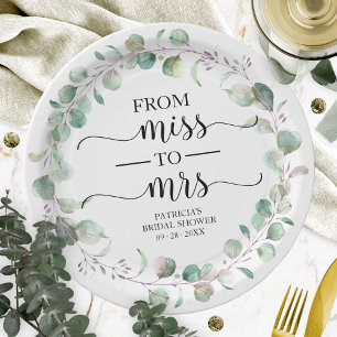 Miss to Mrs Greenery Eucalyptus Bridal Shower Paper Plate