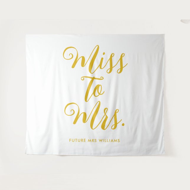 Miss to Mrs Minimal Retro Simple Gold Bachelorette Tapestry (Front (Horizontal))
