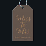 Miss to Mrs Modern Bridal Shower Bachelorette Gift Tags<br><div class="desc">custom miss to mrs backdrop,  personalized bridal shower photo prop,  bridal shower photo booth backdrop,  boho bachelorette party sign decor,  hen weekend trip decorations tapestry,  modern photobooth for her bride,  bridal shower future mrs sign,  future mrs back drop wedding,  simple miss to mrs banner,  custom bridal shower backdrop white</div>