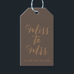 Miss to Mrs Modern Bridal Shower Bachelorette Gift Tags<br><div class="desc">custom miss to mrs backdrop,  personalized bridal shower photo prop,  bridal shower photo booth backdrop,  boho bachelorette party sign decor,  hen weekend trip decorations tapestry,  modern photobooth for her bride,  bridal shower future mrs sign,  future mrs back drop wedding,  simple miss to mrs banner,  custom bridal shower backdrop white</div>