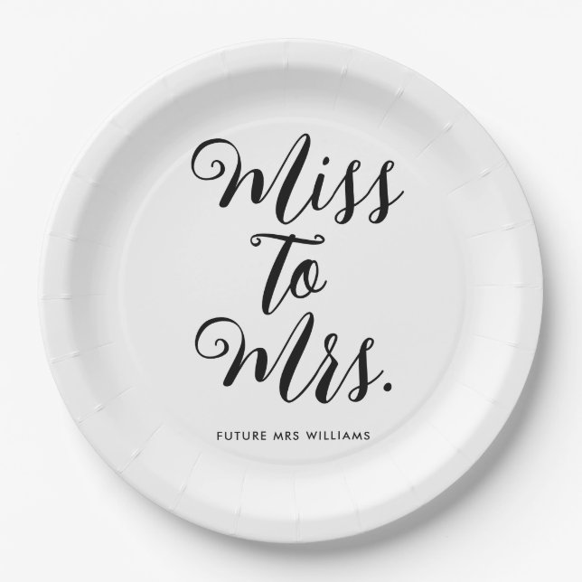 Miss to Mrs Modern Bridal Shower Bachelorette Paper Plate (Front)