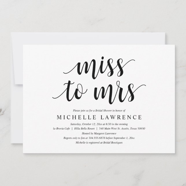 Miss to Mrs, Modern Bridal Shower Invitation (Front)